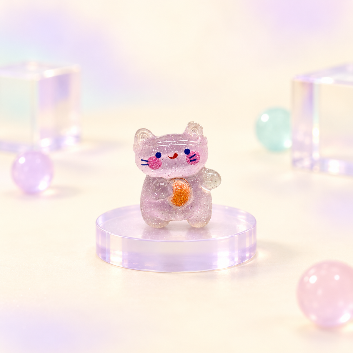 Pink Kitty dog collar charm featuring a translucent pink cat with a playful colorful design