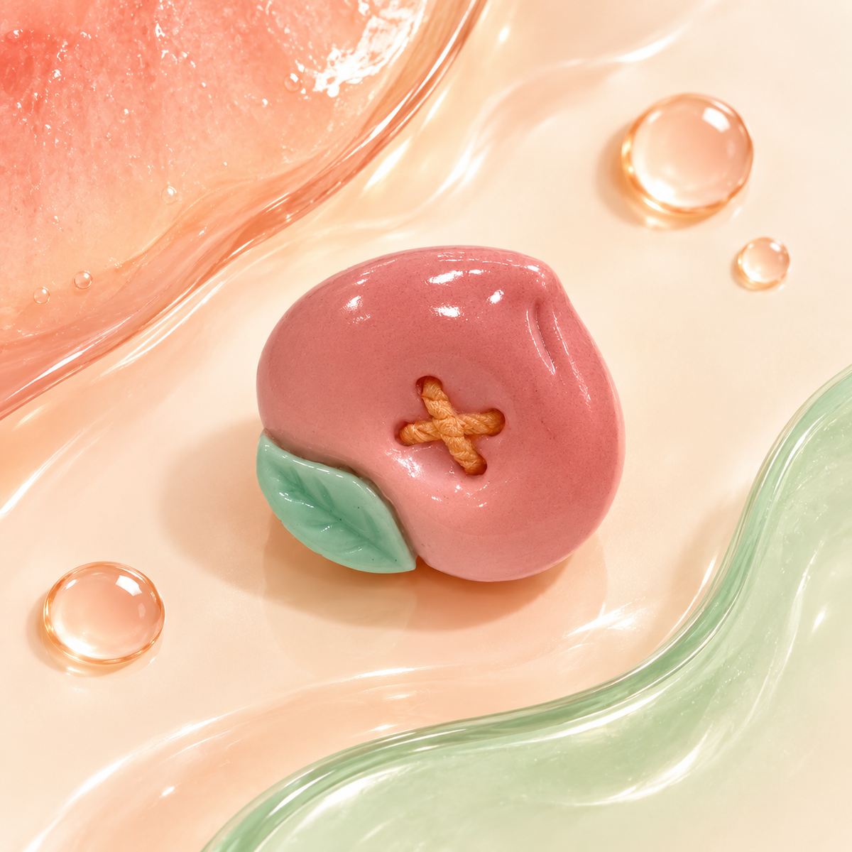 Pink Peach dog collar charm with a soft pink fruit design and mint green leaf detail