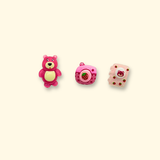 pink bear strawberry and camera pet charms for customizable dog and cat collars