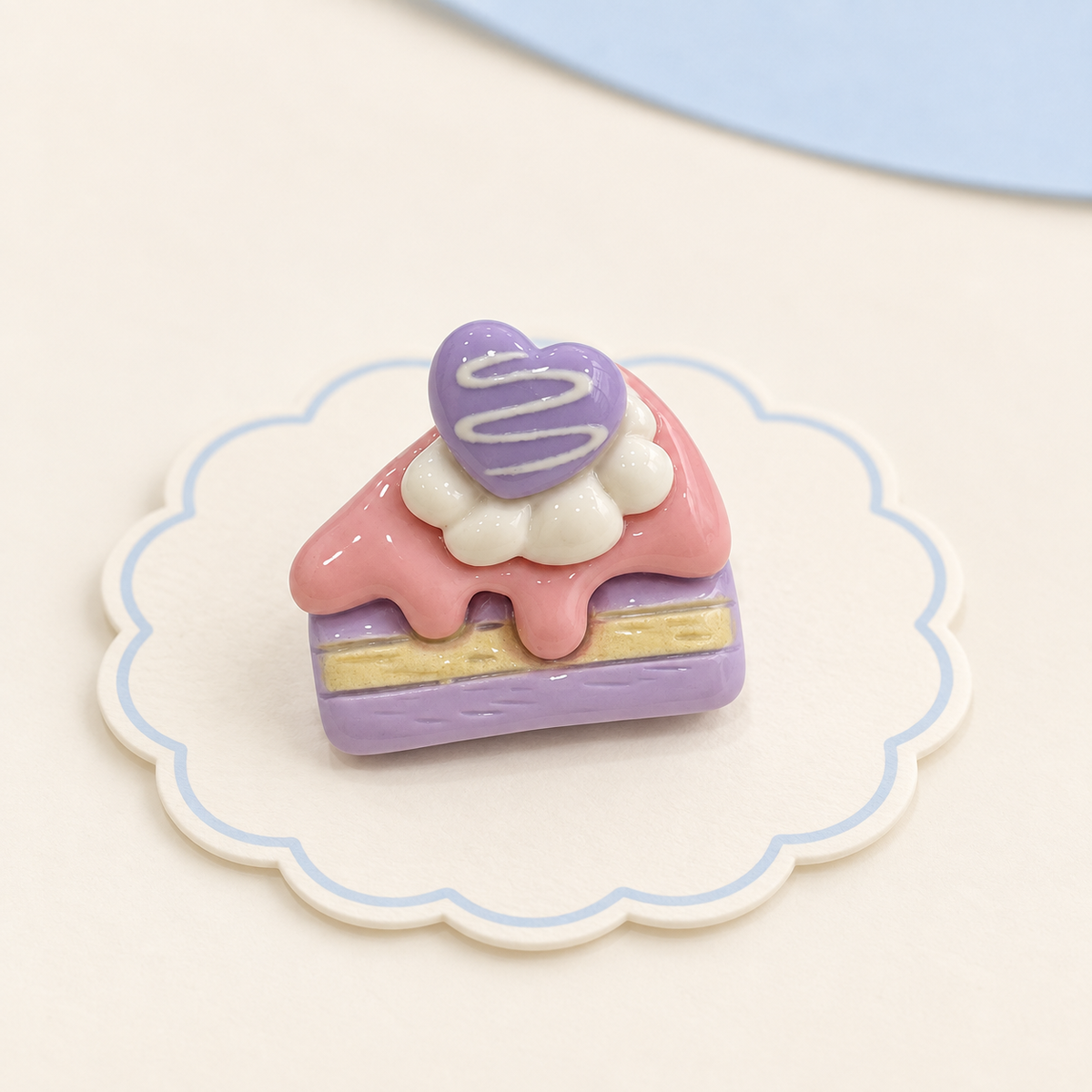 Purple cream cake dog collar charm with pink frosting and pastel dessert details