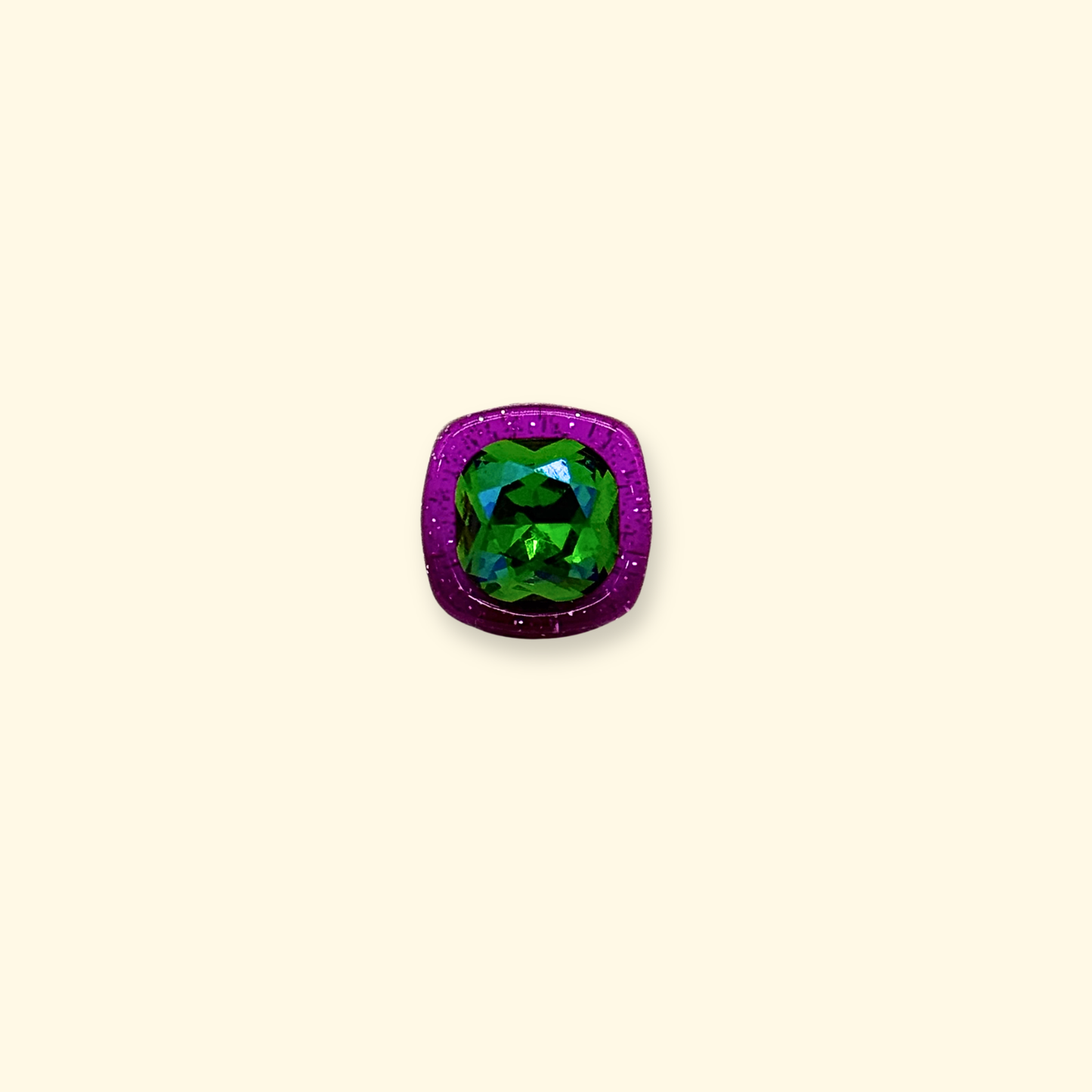 Purple framed green crystal snap-on dog collar charm for pet collar customization