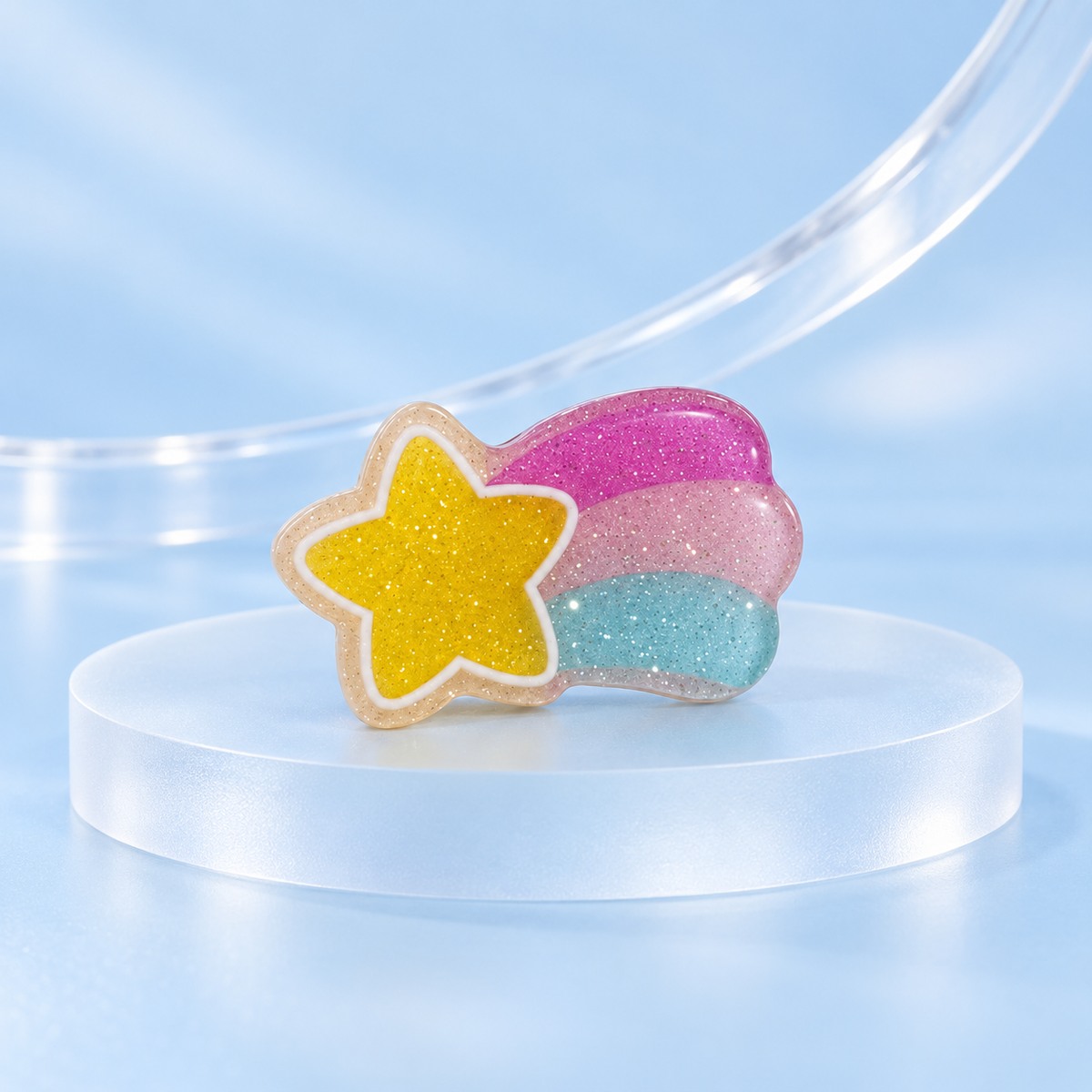 Rainbow Shooting Star dog collar charm with a yellow star and pink and blue pastel trail