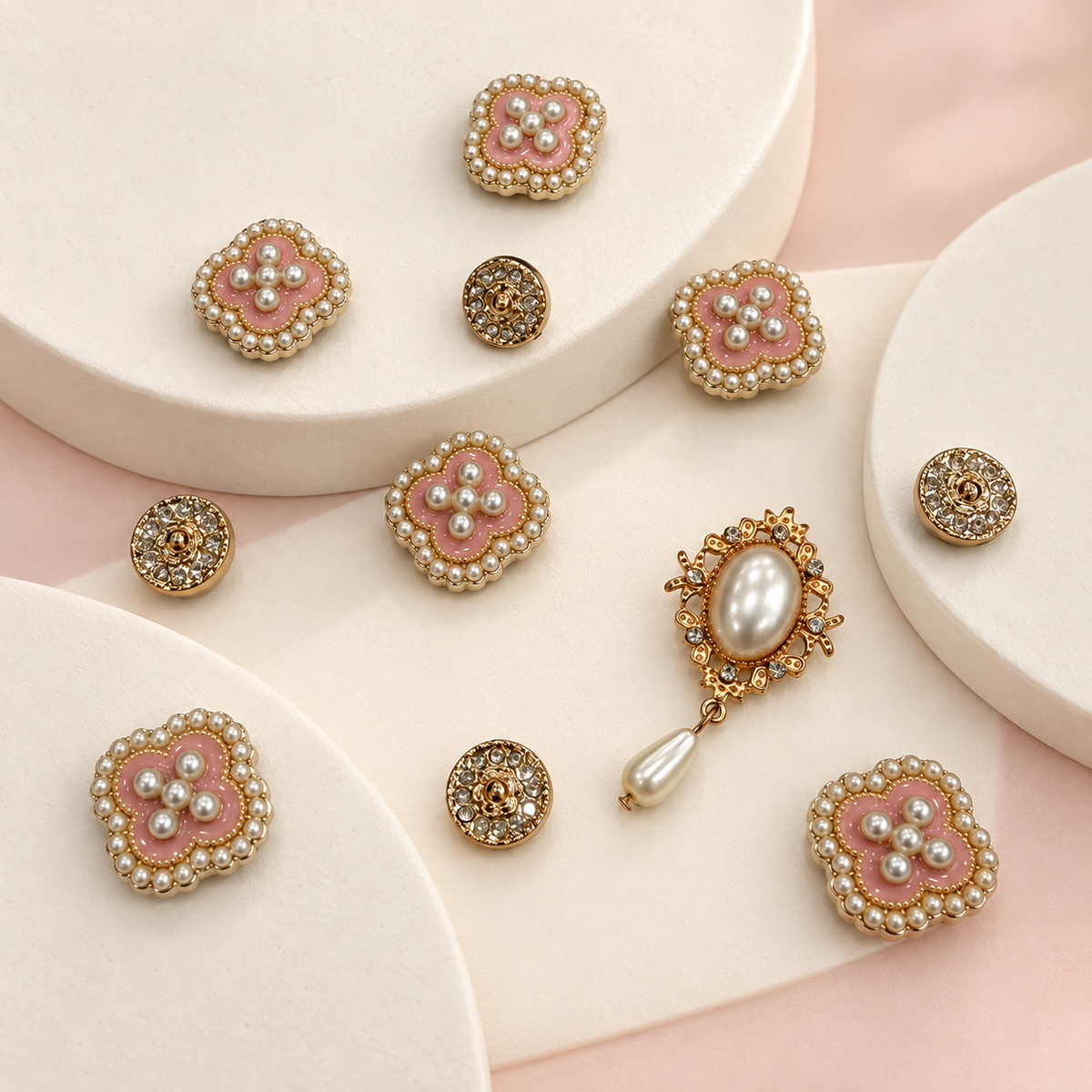 Royal Pearl dog collar charm collection featuring Pink Pearl Blossom, Royal Pearl Pendant and Royal Crystal Rosette designs