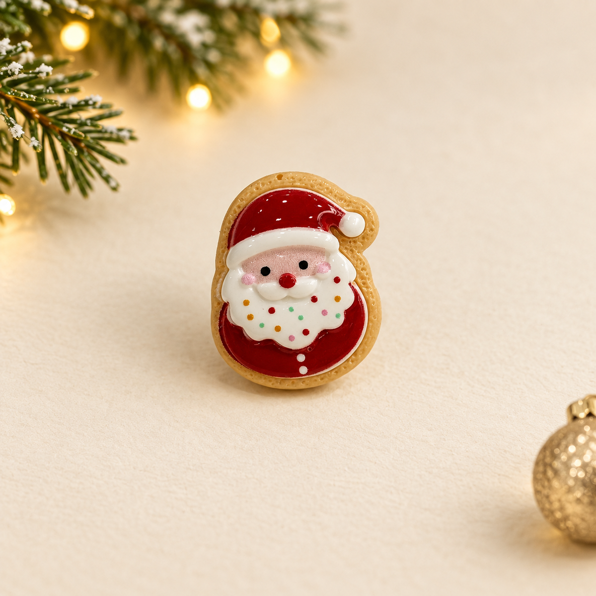 Santa Claus cookie dog collar charm with red and white icing for festive Christmas collar styling