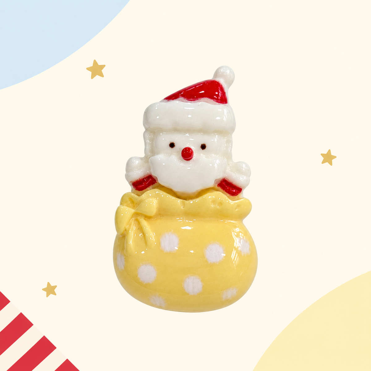 Santa dog collar charm sitting in a yellow gift bag for a festive Christmas Petiria collar