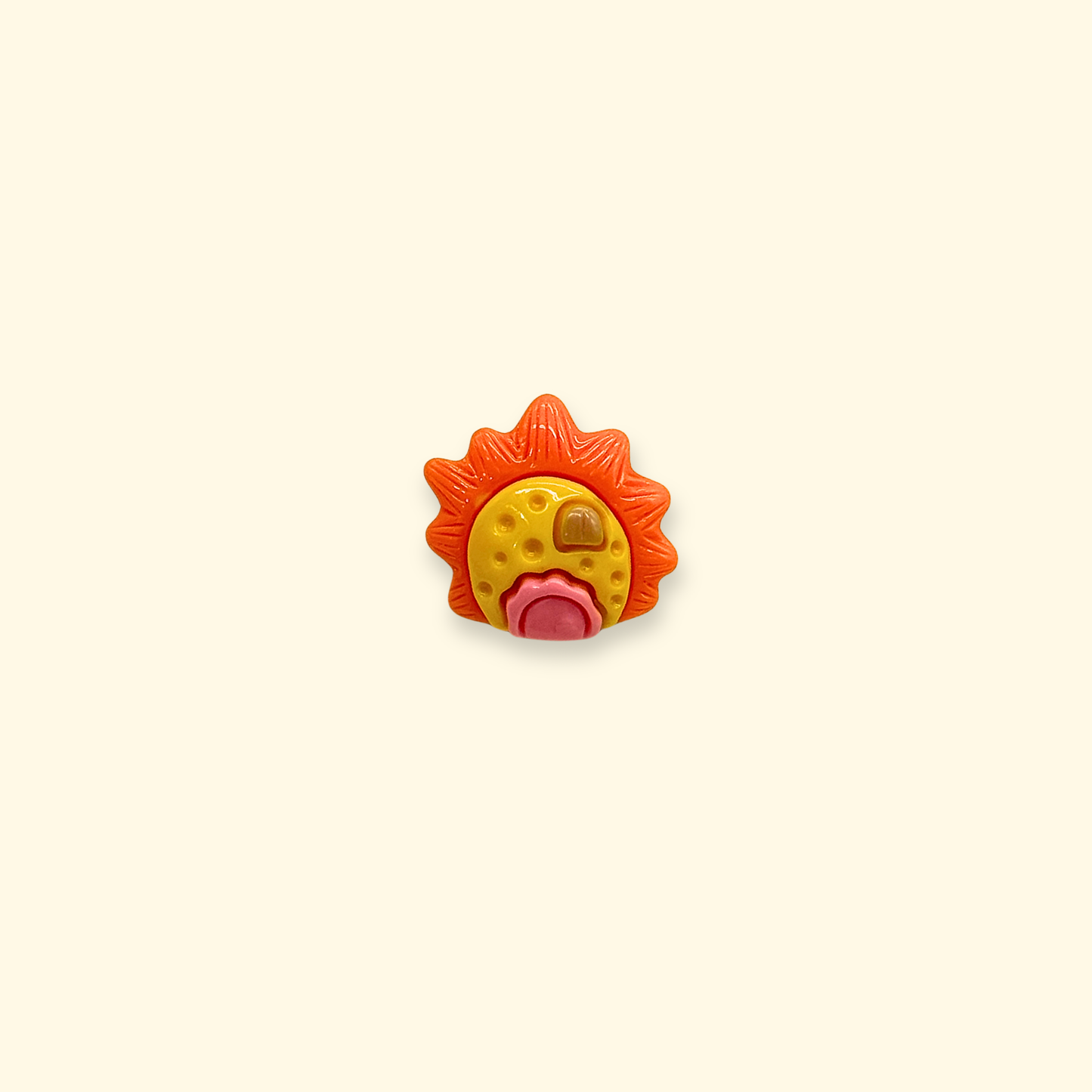 Cute smiling sun emoji charm for dog collars, featuring warm orange and yellow tones in a snap-on design.
