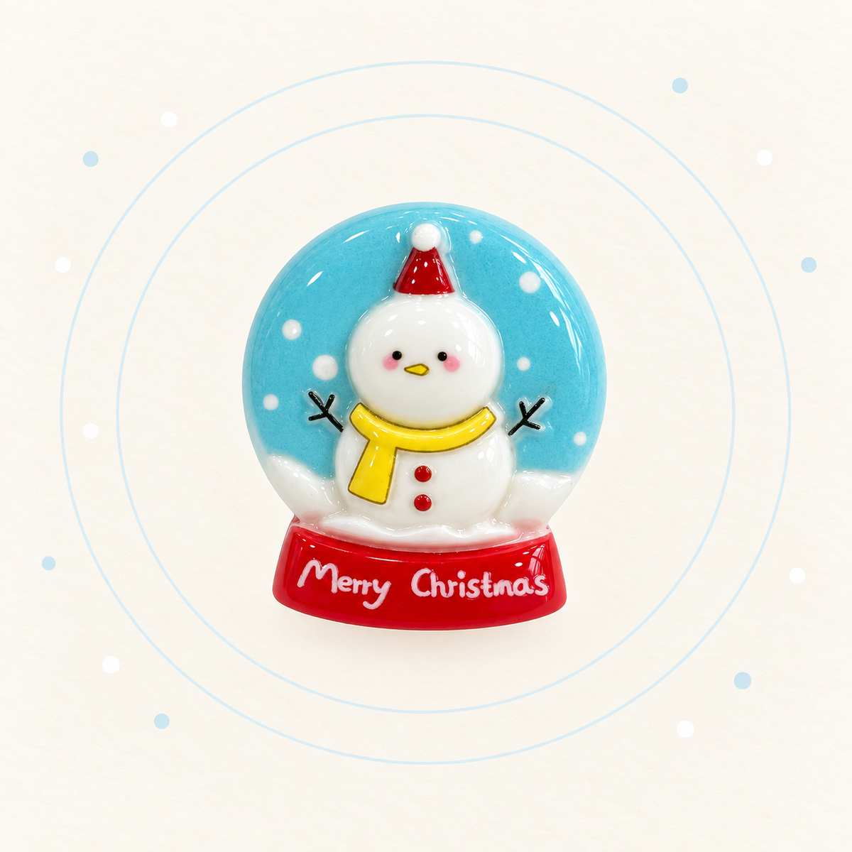 Snowman snow globe dog collar charm with blue winter scene and Merry Christmas detail
