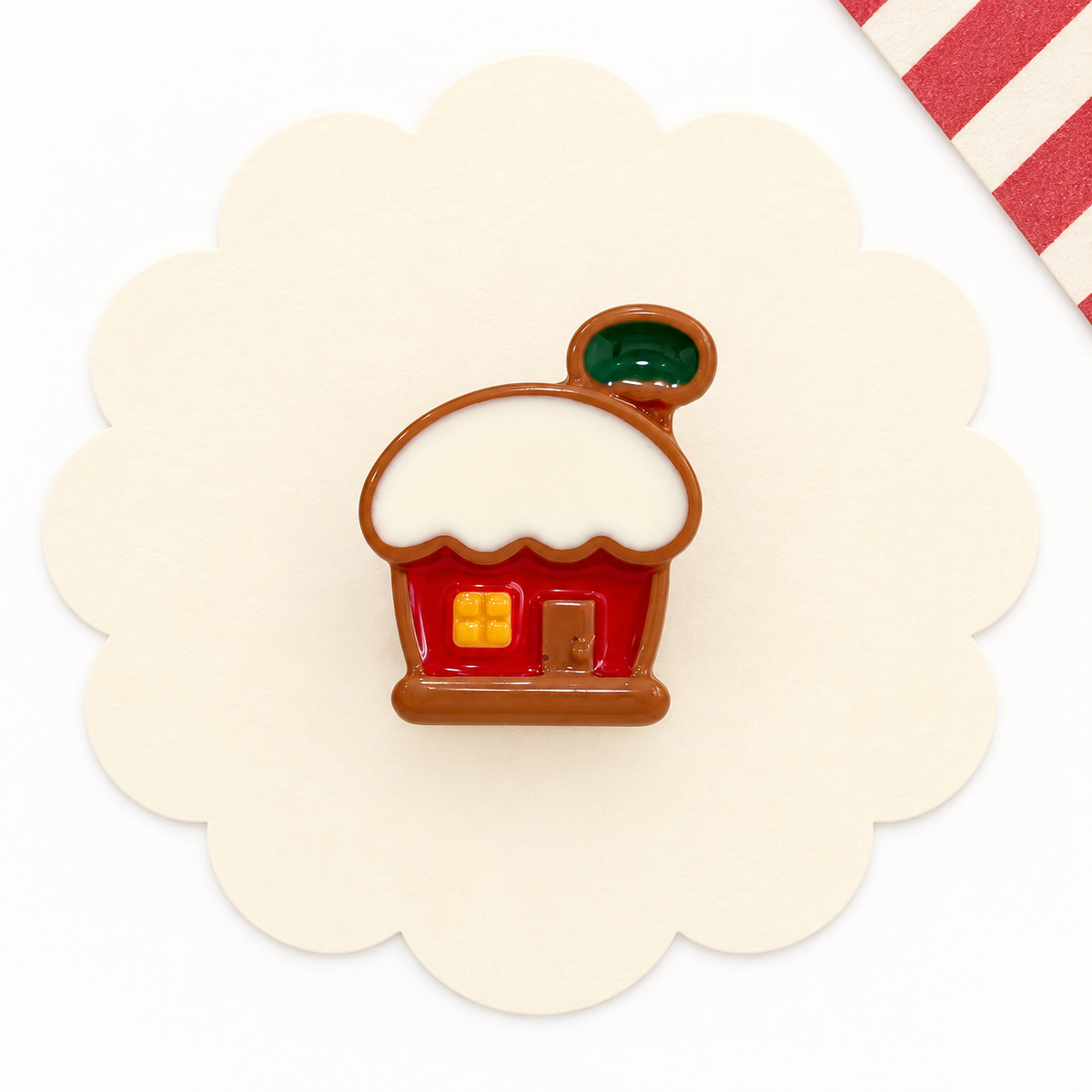 Red Christmas house dog collar charm with a snowy white roof for festive Petiria collar styling