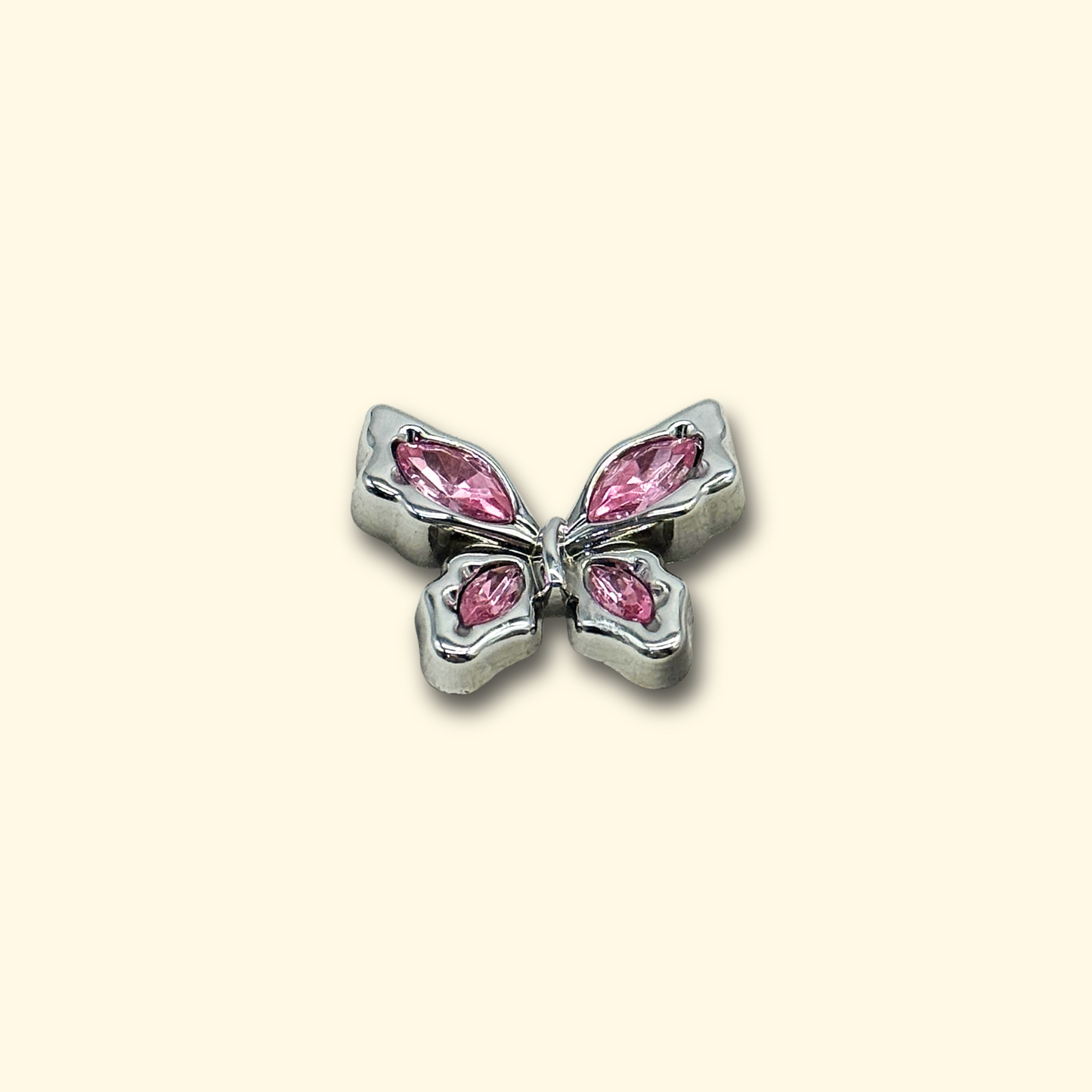 Sparkling pink crystal butterfly pet charm for customizable pet collars