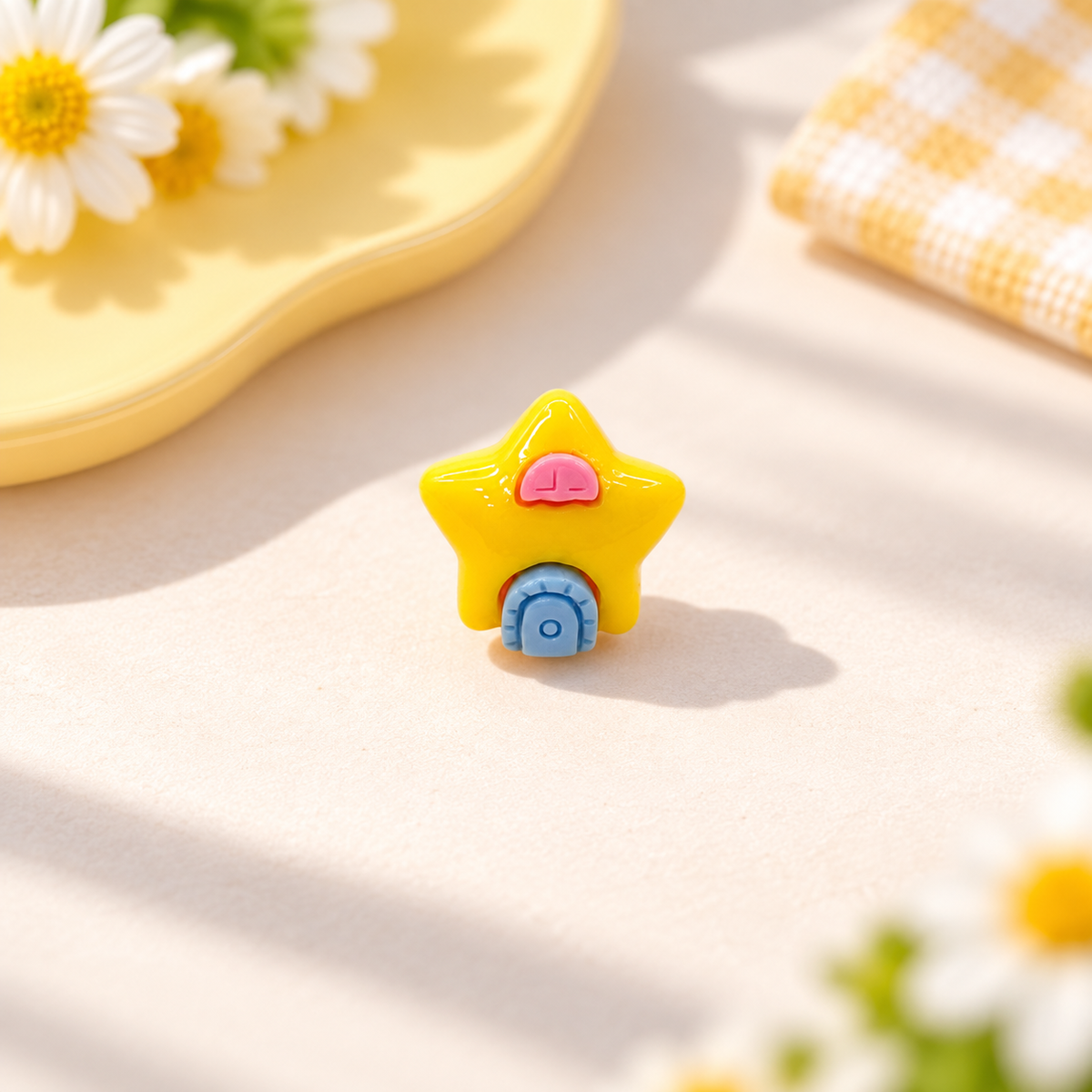 Star House dog collar charm with a bright yellow star shape, pink window and blue doorway