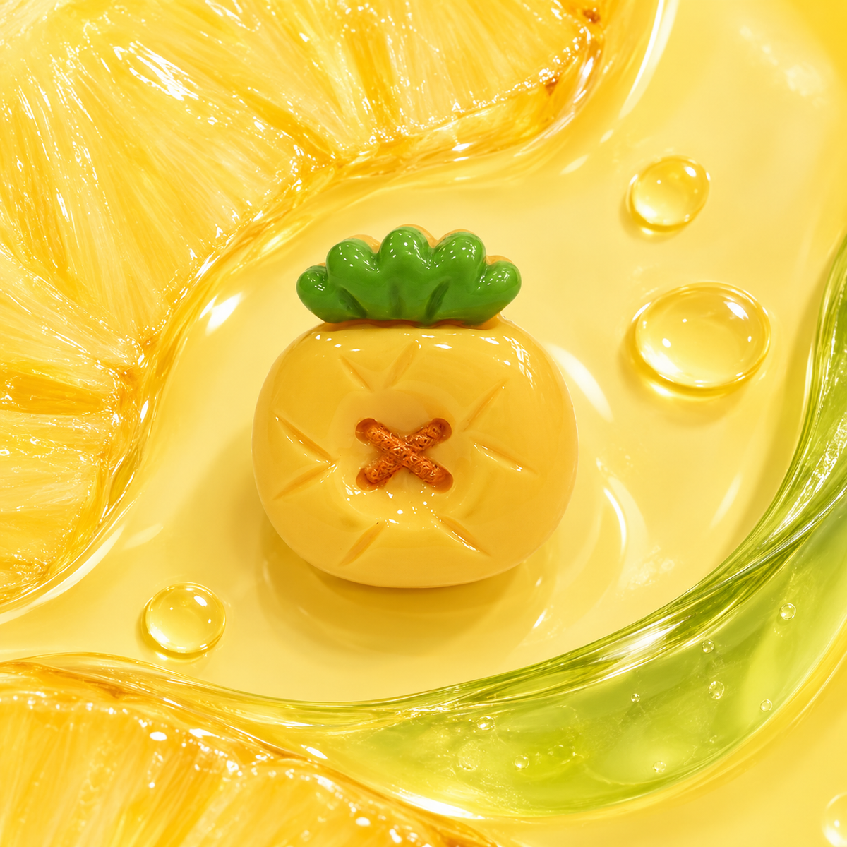 Sunny Pineapple dog collar charm with a bright yellow fruit design and green leafy top