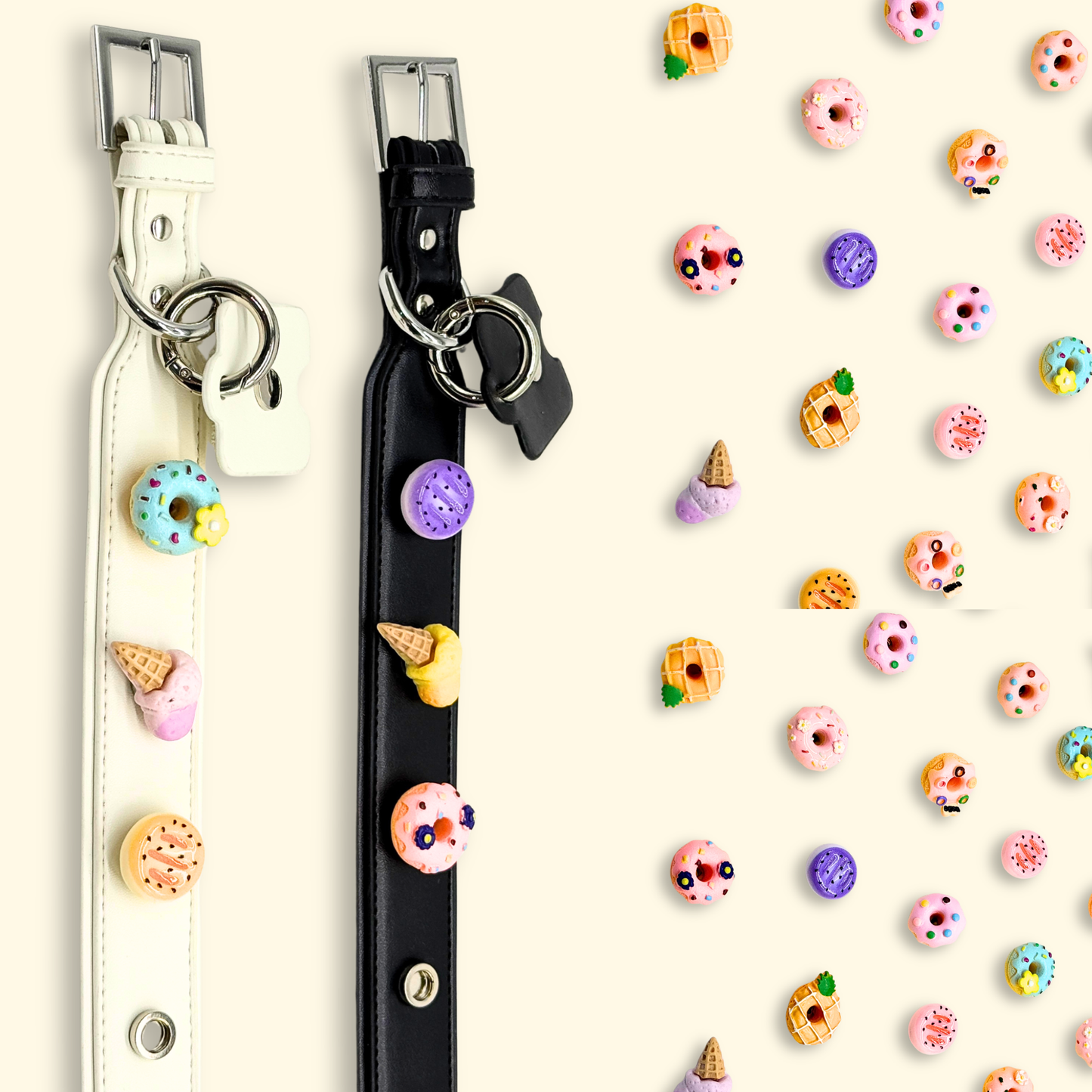 Cute pastel donuts, ice cream, and waffle charms for pet collars