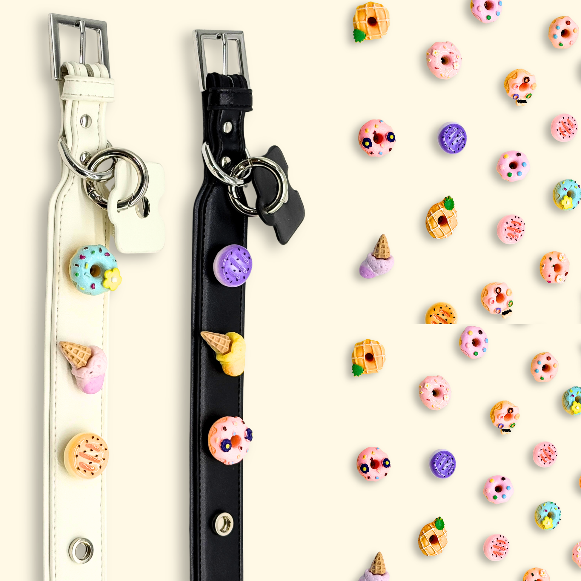 Cute pastel donuts, ice cream, and waffle charms for pet collars