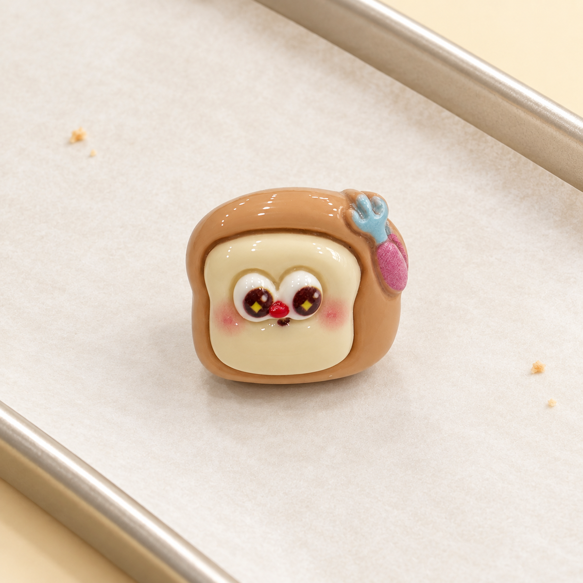 Sweet Toast dog collar charm with a cute bread character, cream center and pink pastel detail