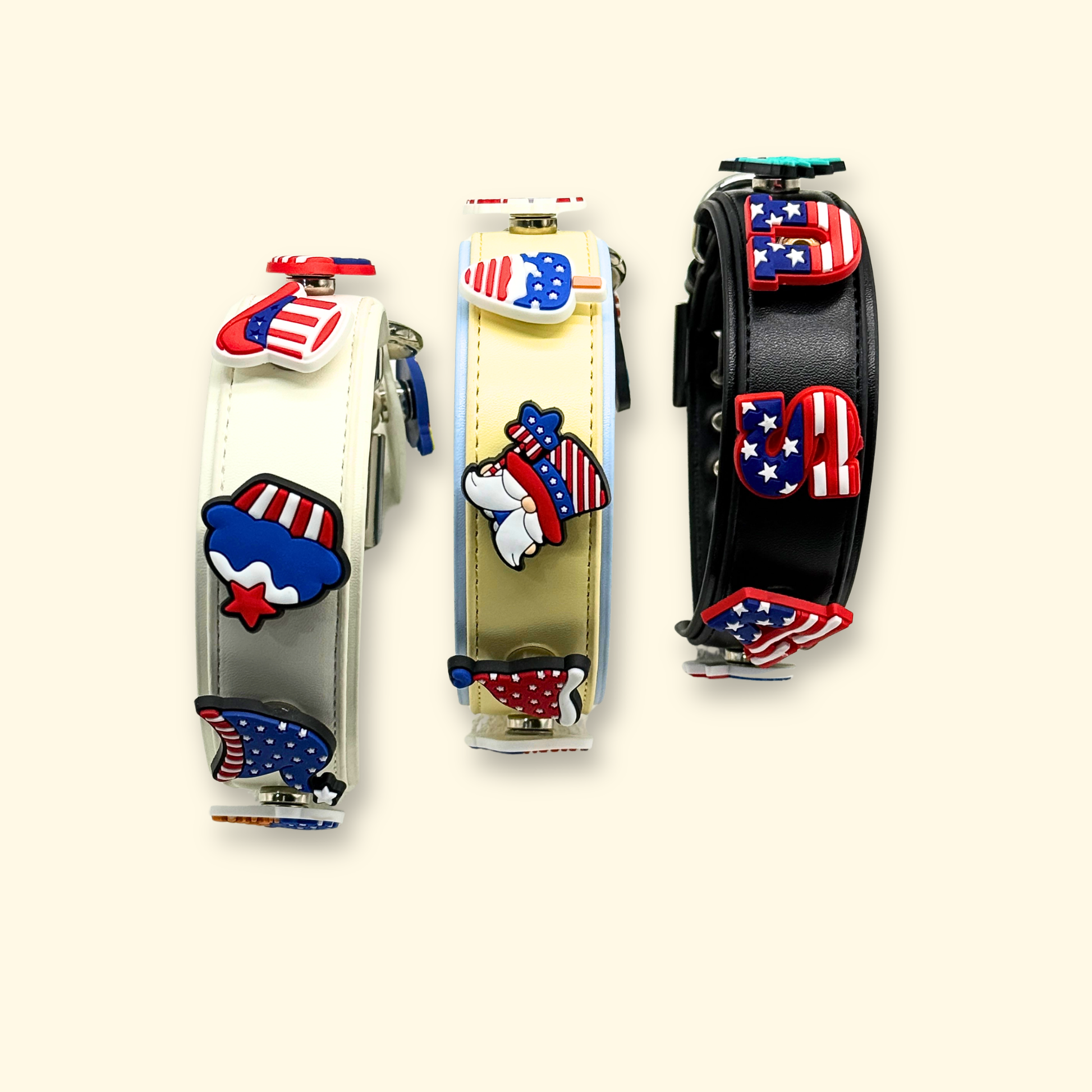USA 250th Anniversary Pet Collar Charms on Different Color Collars