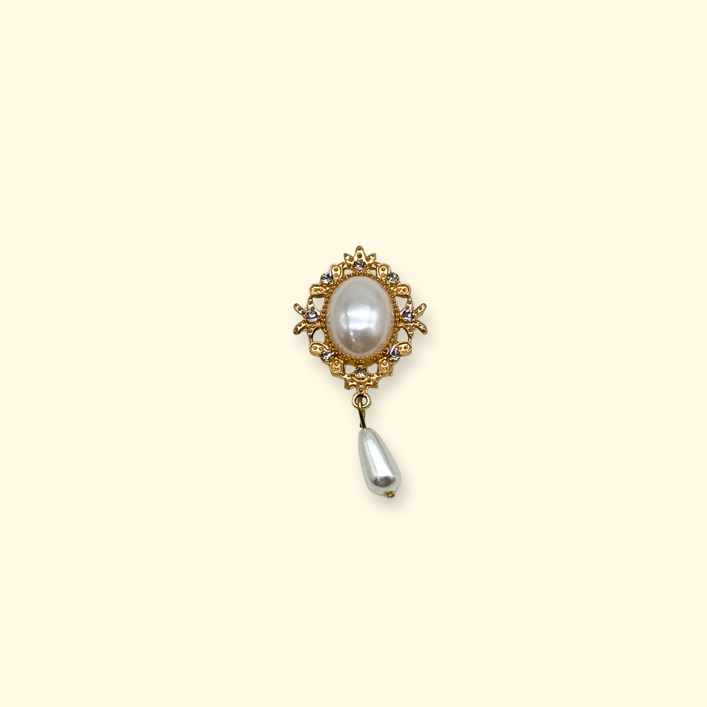 Vintage-style gold framed pearl dog collar charm with a dangling pearl drop accent
