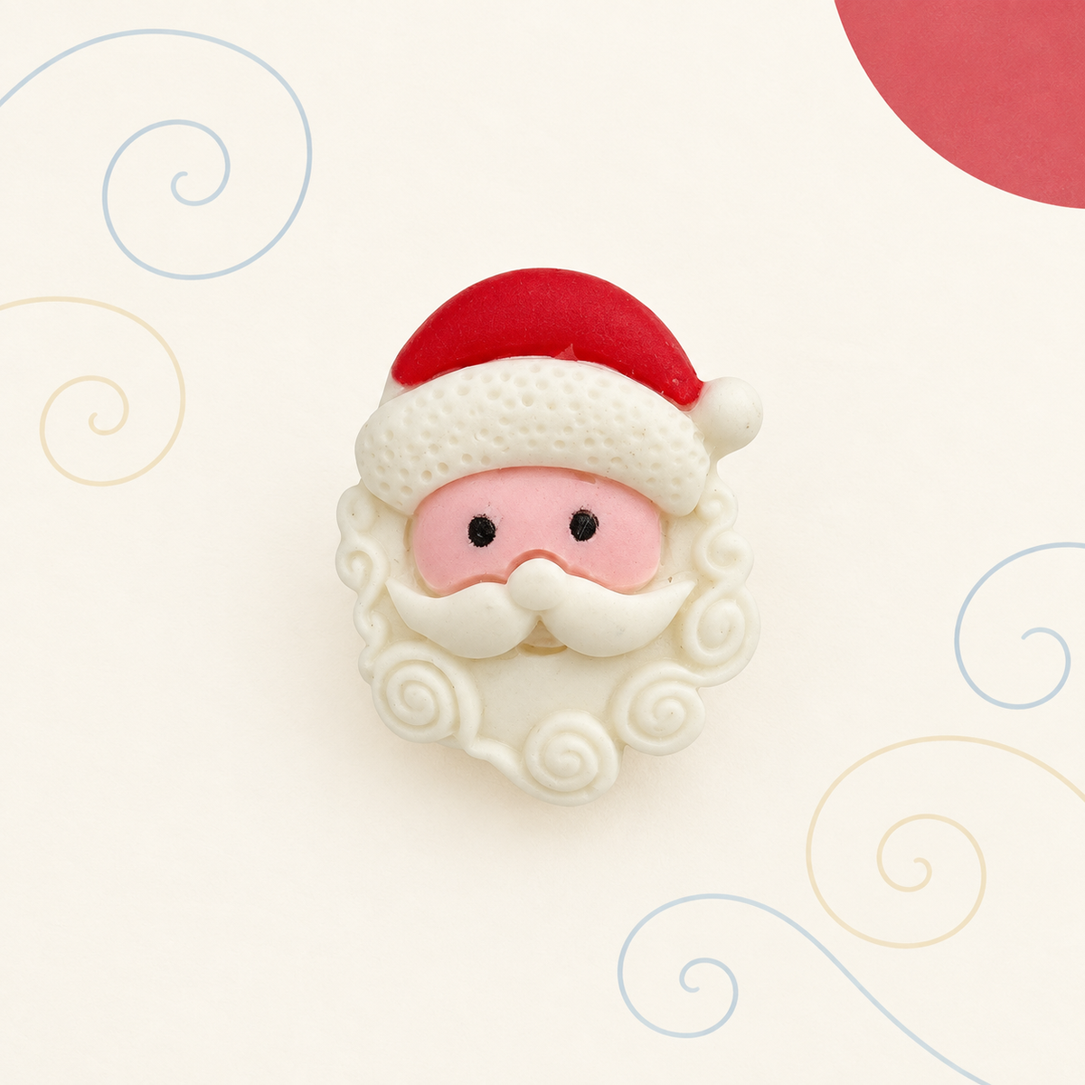 Santa Claus dog collar charm with a red Christmas hat and white beard for festive winter styling