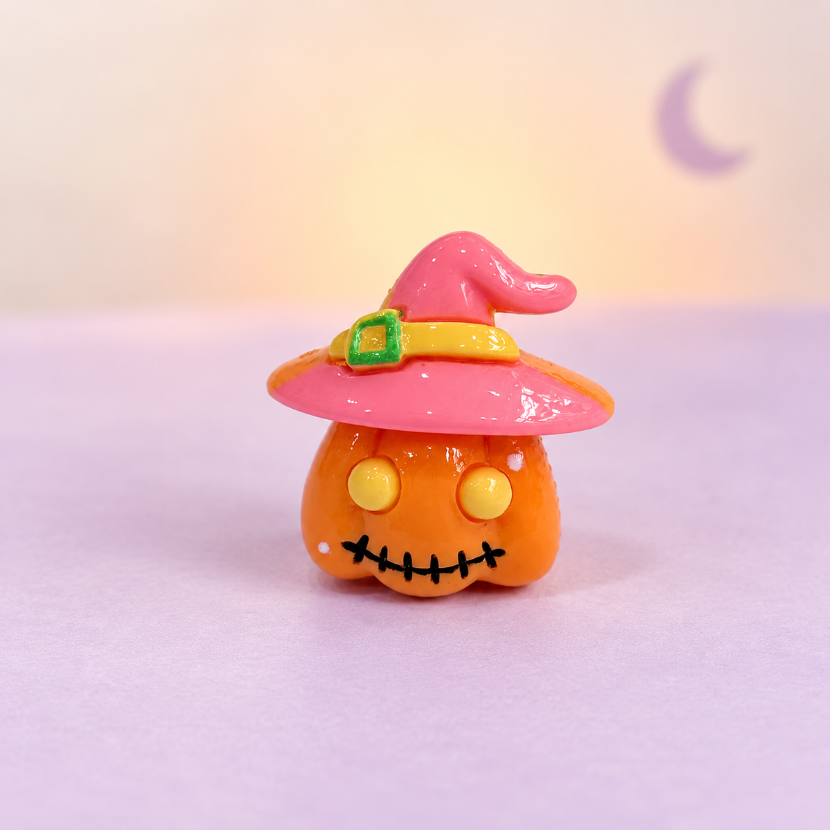Cute orange pumpkin dog collar charm with a pink witch hat for Halloween Petiria collars