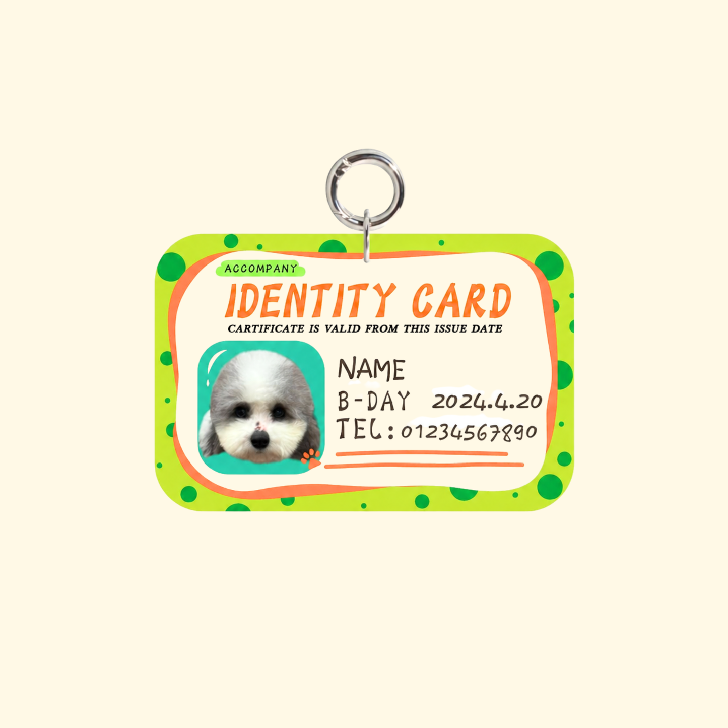 Custom Pet ID Tag in Polka Dot Green, Customized with Pet's Info for Easy Identification