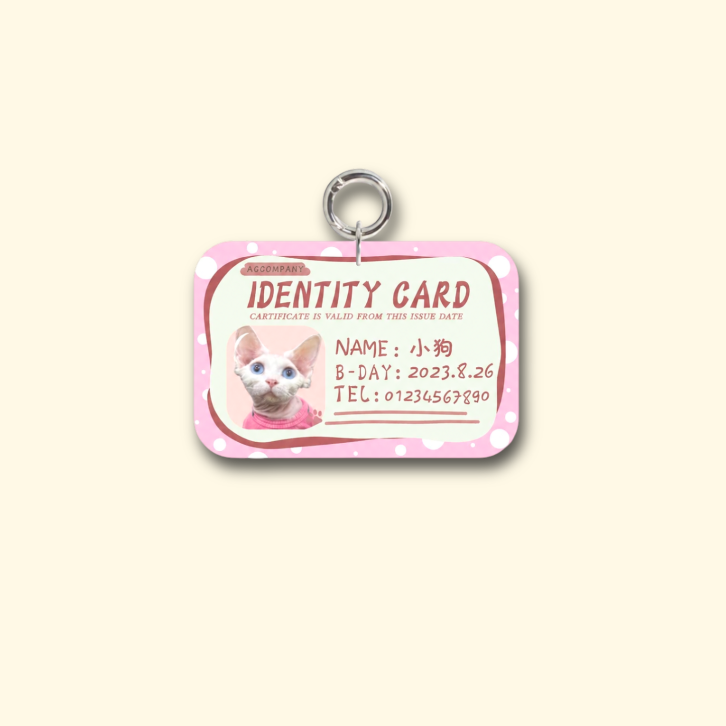 Personalized Pet ID Tag in Polka Dot Pink for Dog or Cat with Name and Contact Info