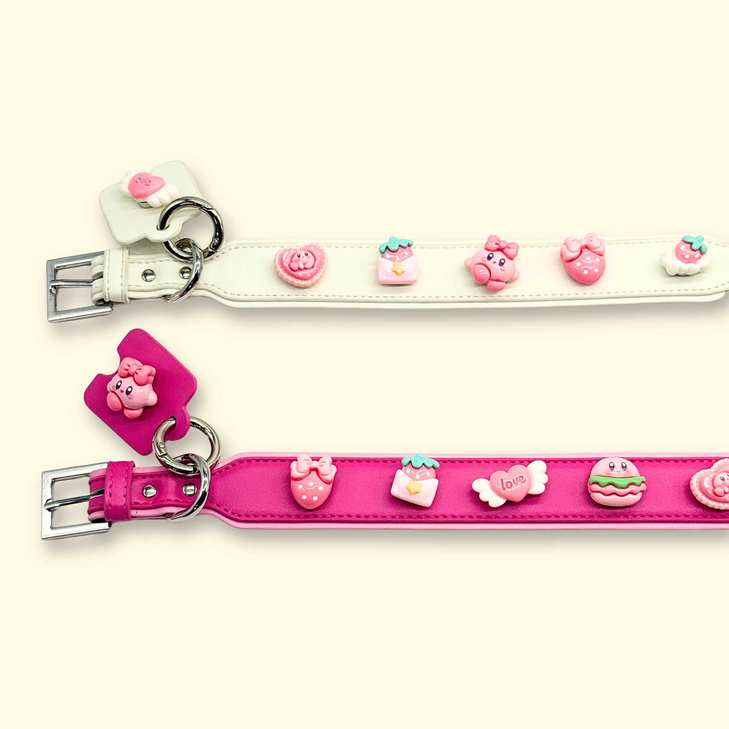 customizable pink dog collars with interchangeable kawaii charms